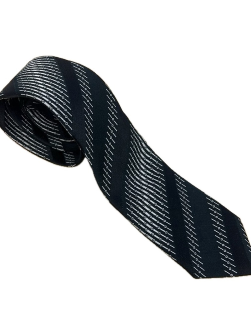 Pierre Balmain Paris Men’s Black White Graphic Striped Neck Tie
